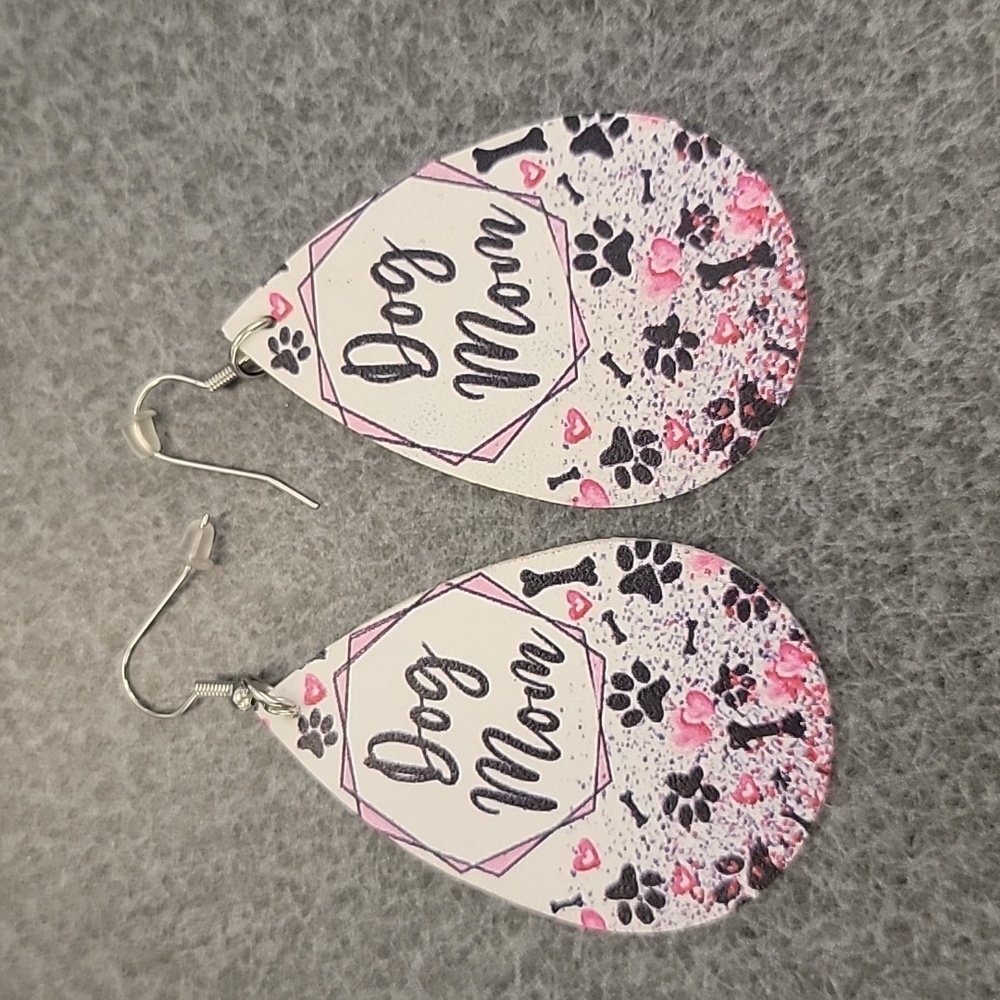Faux Leather Dog Mom Drop Earrings